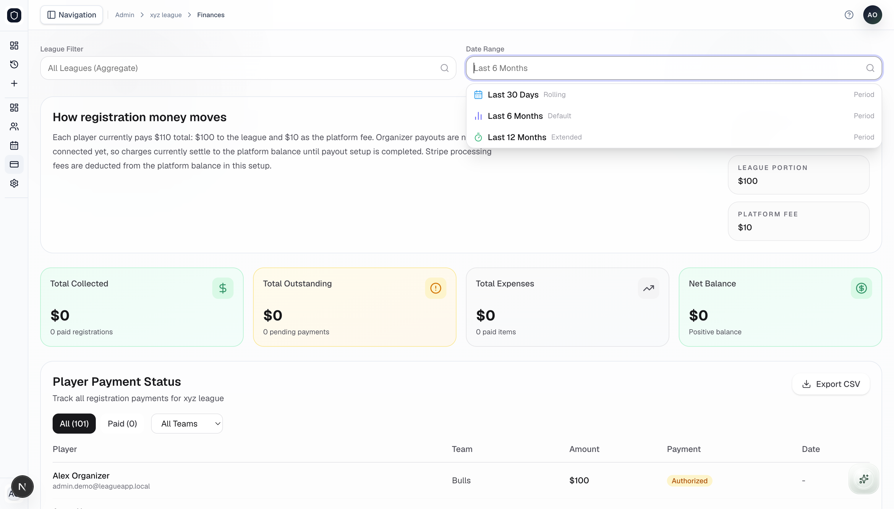 Ledge finance page with payment and payout context