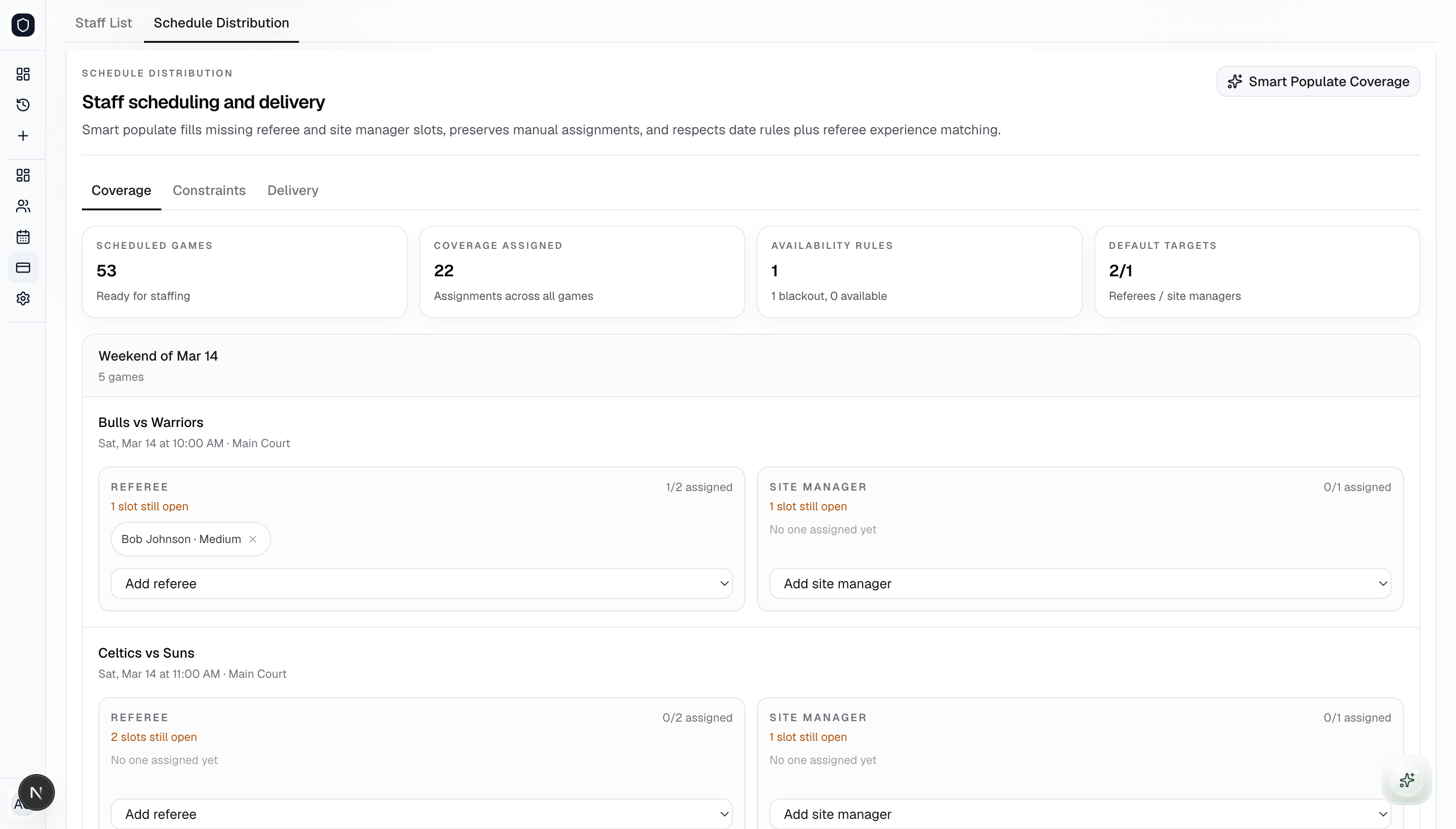 Ledge staff management page with roles and assignments